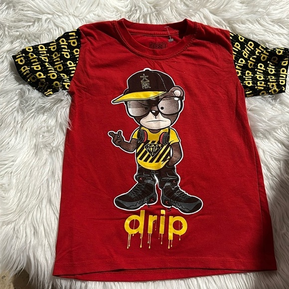 Drip Other - Fresh Laundry Boys Graphic T-Shirt Red Yellow Drip Bear Crew Neck Tee Sz 5/6